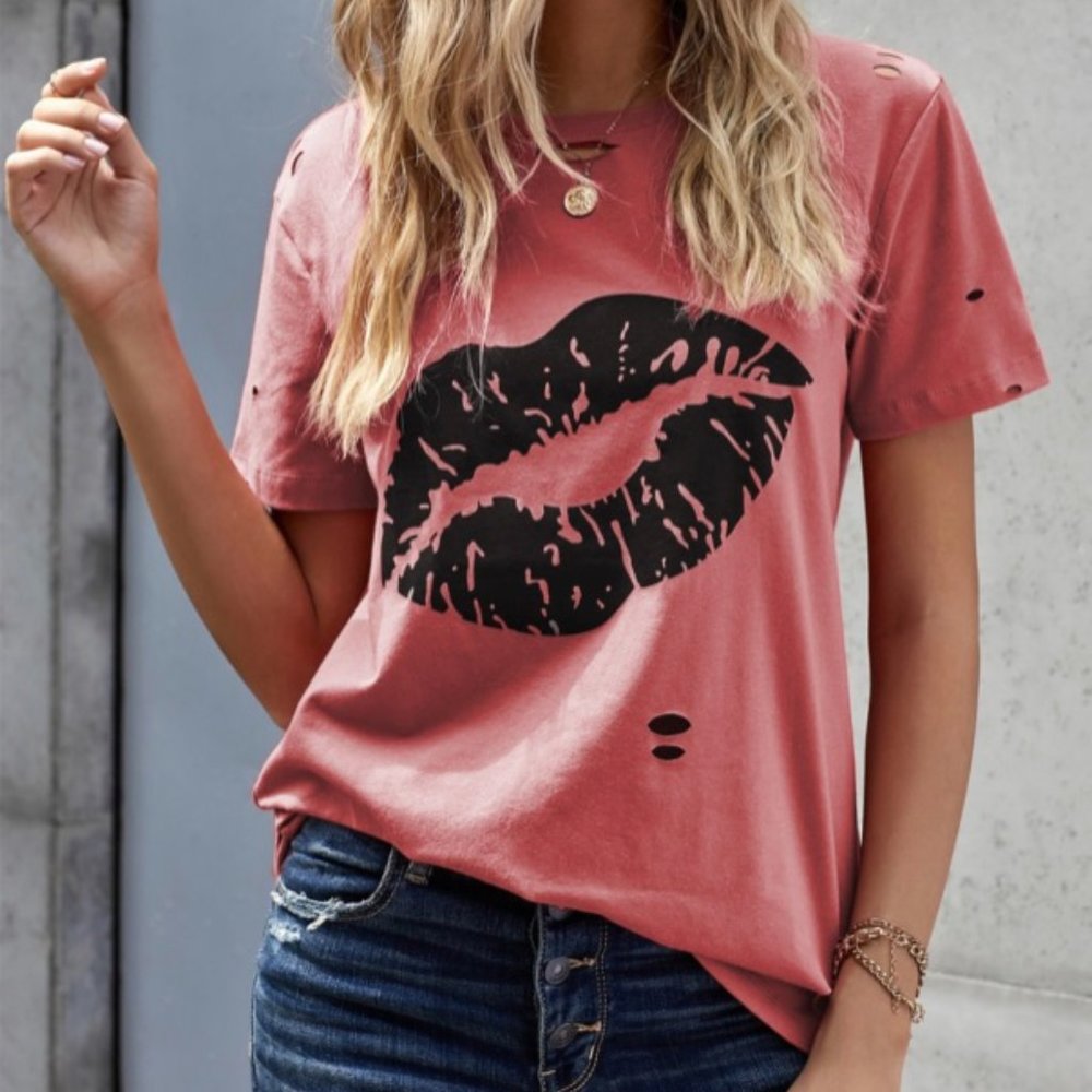 Kiss My Lips Distressed Graphic Tee